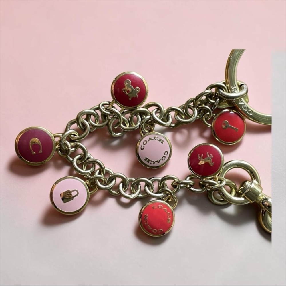 Coach - Charm Chain Bag Charm Pink and Red Charms on Gold Tone Hardware - Picture 2 of 5